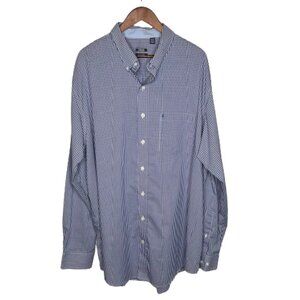 Izod Mens Gingham Check Button Down Long Sleeve Shirt Sz 2XLT Blue White Casual